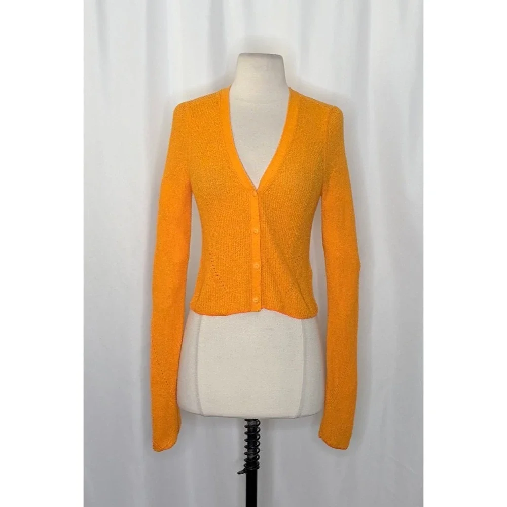 RAG &‎ BONE Soleil Ribbed Cotton-Blend Cardigan Sweater Marigold Orange Small